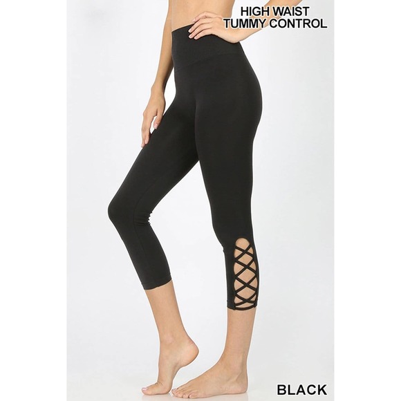 NWT!! Ash Gray Lattice-Hem High Waist Seamless Leggings - Picture 8 of 9